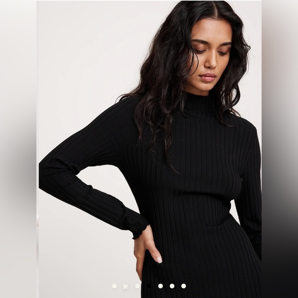 Banana Republic Turtleneck Dress Maxi Black Wide Ribbed Large NWT - Picture 4 of 5